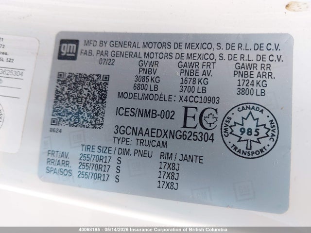 3GCNAAEDXNG625304 Chevrolet Silverado 1500 Work Truck