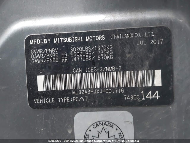 ML32A3HJXJH001716 Mitsubishi MIRAGE ES