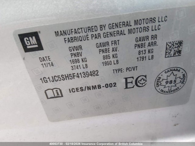 1G1JC5SH5F4139482 Chevrolet SONIC LT