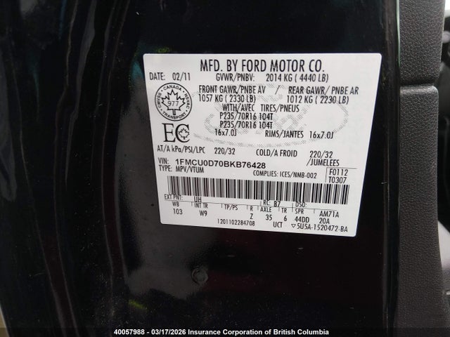 Продажа на аукционе авто 2011 Ford Escape Xlt, vin: 1FMCU0D70BKB76428, номер лота: 40057988