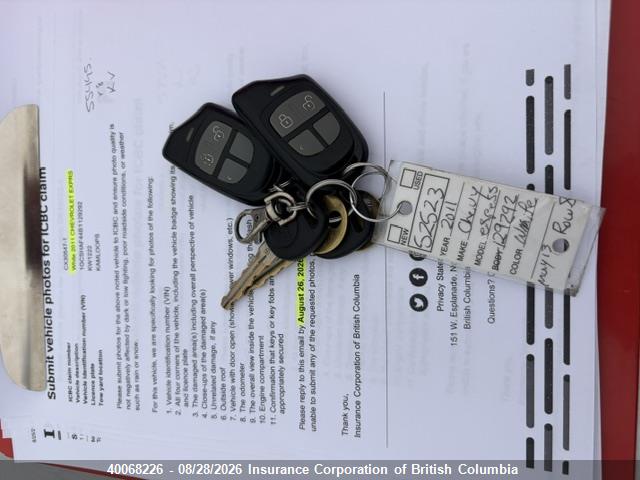 Aukcja sprzedaży 2011 Chevrolet Express G1500, vin: 1GCSHAF44B1129292, numer aukcji: 40068226
