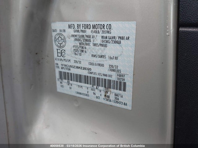 Aukcja sprzedaży 2008 Ford Escape Xlt, vin: 1FMCU93Z38KE28320, numer aukcji: 40058538
