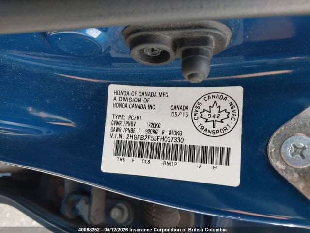 40068252 :رقم المزاد ، 2HGFB2F55FH037330 vin ، 2015 Honda Civic مزاد بيع