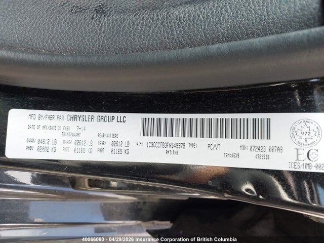 Aukcja sprzedaży 2015 Chrysler 200 Lx, vin: 1C3CCCFB3FN549979, numer aukcji: 40066060