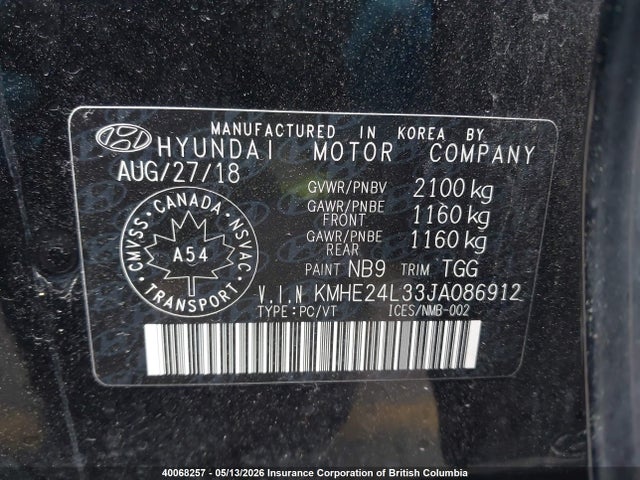 KMHE24L33JA086912 Hyundai Sonata Hybrid Gl