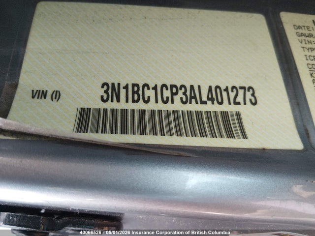 2010 Nissan Versa S/sl მანქანა იყიდება აუქციონზე, vin: 3N1BC1CP3AL401273, აუქციონის ნომერი: 40066526