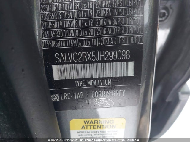 SALVC2RX5JH299098 Land Rover Range Rover Evoque Se Premium/landmark Ed