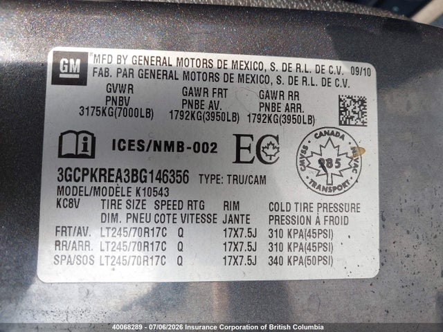 40068289 :رقم المزاد ، 3GCPKREA3BG146356 vin ، 2011 Chevrolet Silverado K1500 Ls مزاد بيع