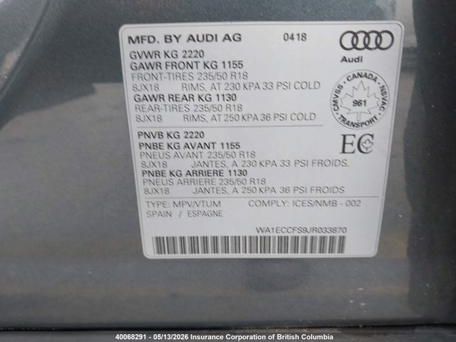 WA1ECCFS9JR033870 Audi Q3