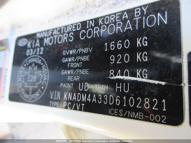 40068299 :رقم المزاد ، KNADM4A33D6102821 vin ، 2013 Kia Rio مزاد بيع