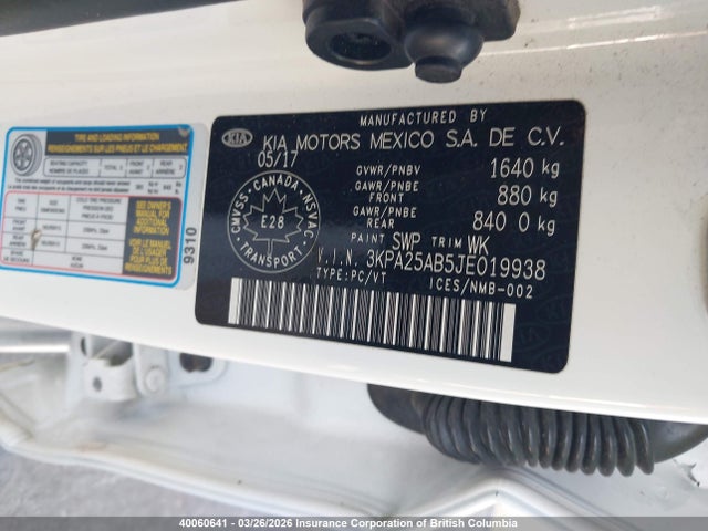 3KPA25AB5JE019938 KIA RIO LX/S