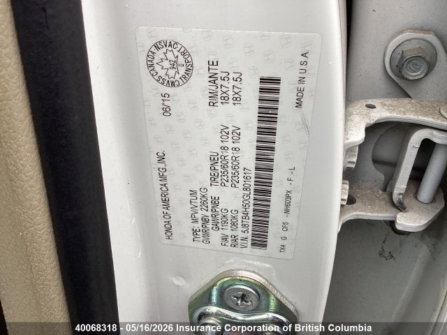 5J8TB4H50GL801617 Acura RDX