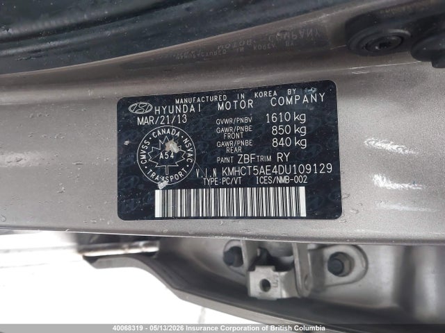 2013 Hyundai Accent Gls/gs მანქანა იყიდება აუქციონზე, vin: KMHCT5AE4DU109129, აუქციონის ნომერი: 40068319