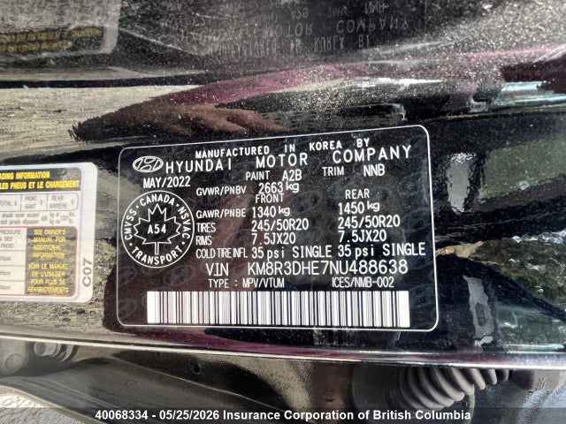 40068334 :رقم المزاد ، KM8R3DHE7NU488638 vin ، 2022 Hyundai Palisade Sel مزاد بيع
