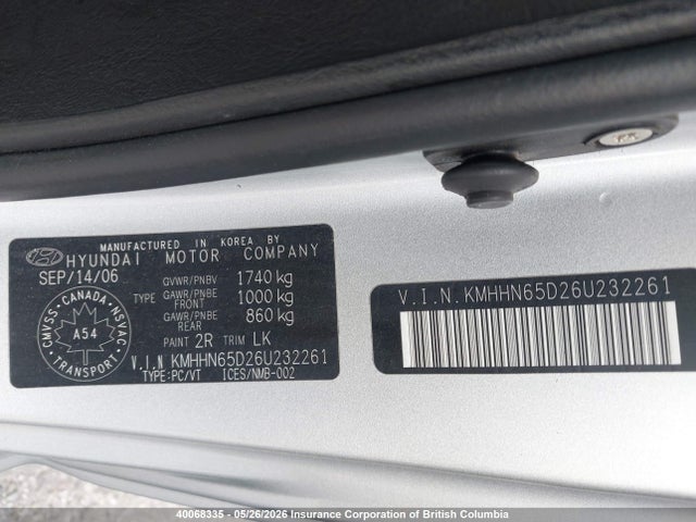 Aukcja sprzedaży 2006 Hyundai Tiburon Se, vin: KMHHN65D26U232261, numer aukcji: 40068335