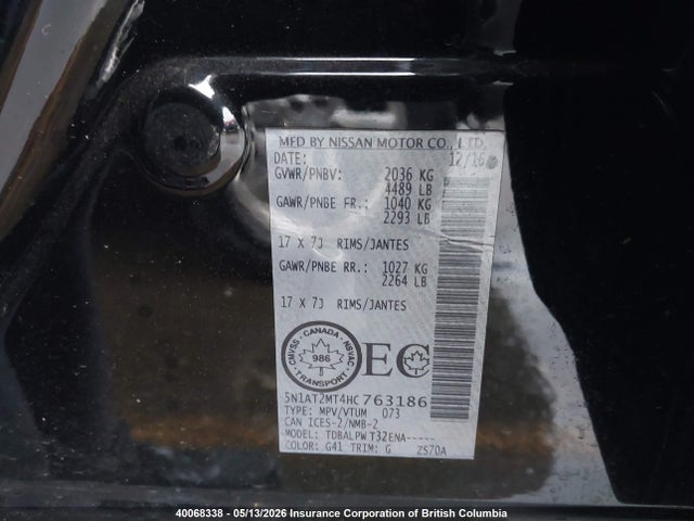 Продаж на аукціоні авто 2017 Nissan Rogue, vin: 5N1AT2MT4HC763186, номер лоту: 40068338