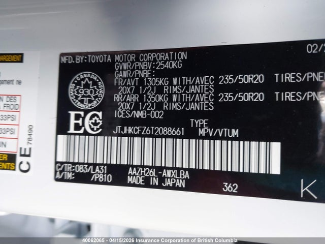 40062065 :رقم المزاد ، JTJHKCFZ6T2088661 vin ، 2026 Lexus Nx 450h Luxury/450h F Sport/450h Premium مزاد بيع