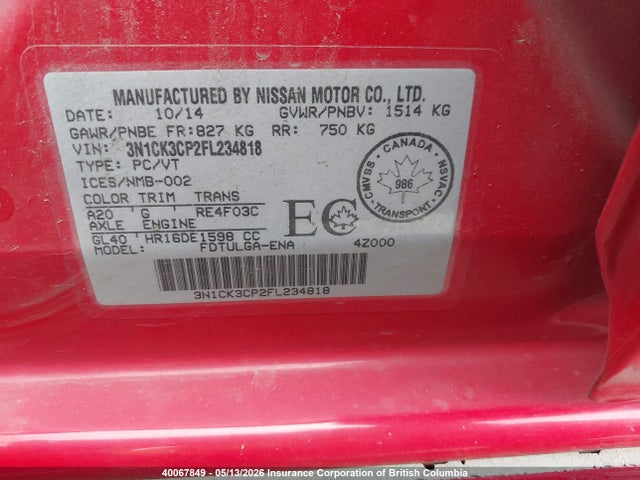 3N1CK3CP2FL234818 Nissan Micra
