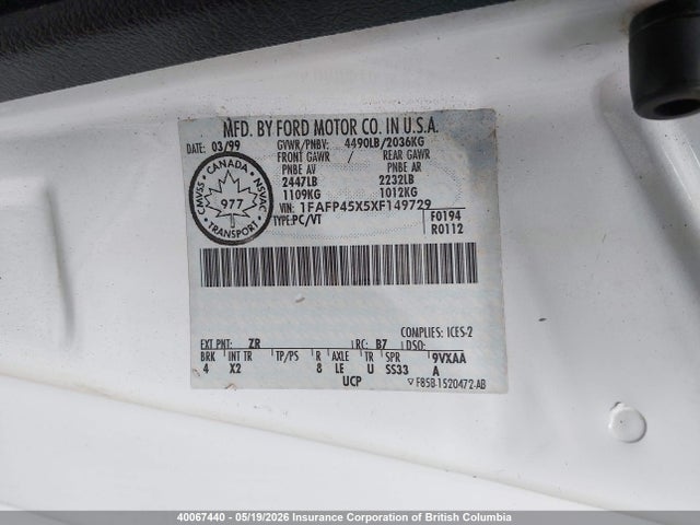Продажа на аукционе авто 1999 Ford Mustang Gt, vin: 1FAFP45X5XF149729, номер лота: 40067440