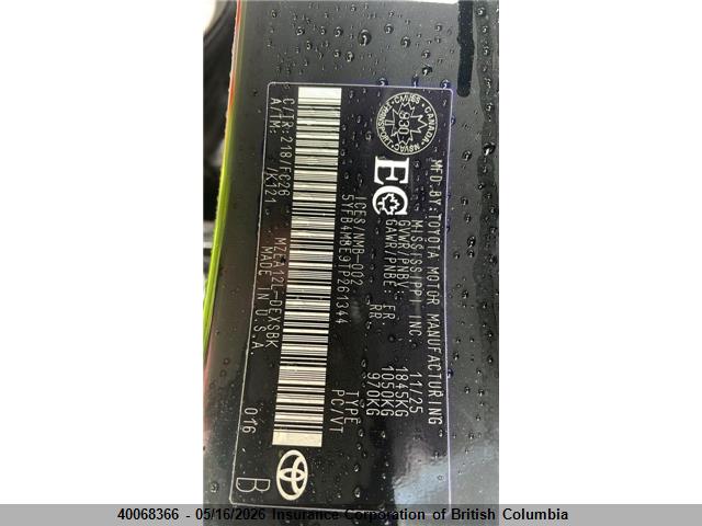 2026 Toyota Corolla Se/xse მანქანა იყიდება აუქციონზე, vin: 5YFB4MBE9TP261344, აუქციონის ნომერი: 40068366