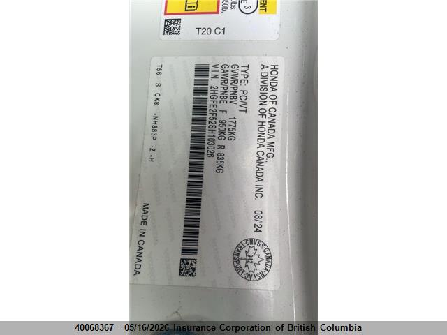 40068367 :رقم المزاد ، 2HGFE2F52SH103026 vin ، 2025 Honda Civic مزاد بيع