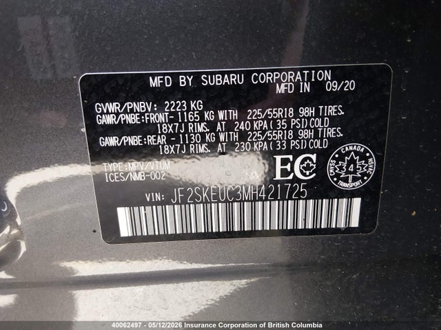 JF2SKEUC3MH421725 Subaru Forester Limited