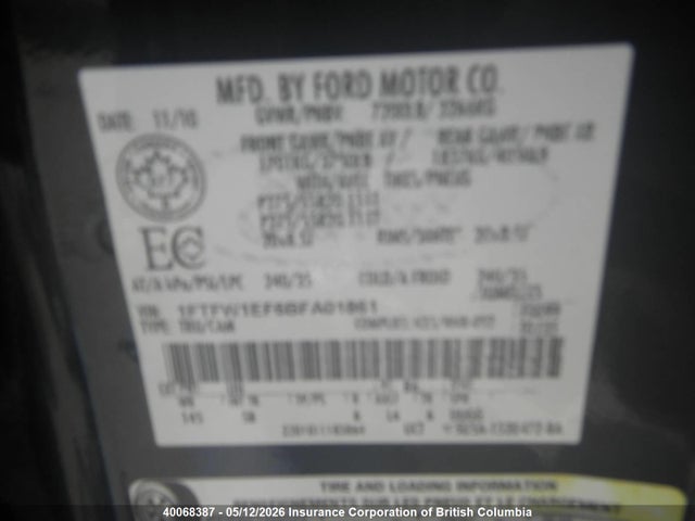 Продажа на аукционе авто 2011 Ford F150, vin: 1FTFW1EF6BFA01861, номер лота: 40068387