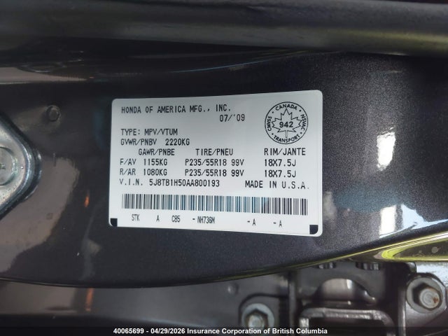 Продажа на аукционе авто 2010 Acura Rdx Technology, vin: 5J8TB1H50AA800193, номер лота: 40065699