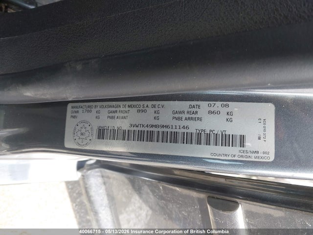 Aukcja sprzedaży 2009 Volkswagen City Jetta, vin: 3VWTK49M89M611146, numer aukcji: 40066715
