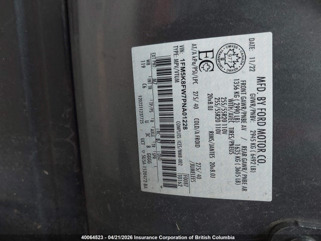 1FM5K8FW7PNA01228 Ford Explorer Limited