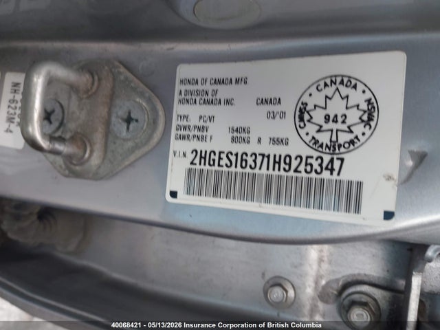 Продажа на аукционе авто 2001 Honda Civic, vin: 2HGES16371H925347, номер лота: 40068421
