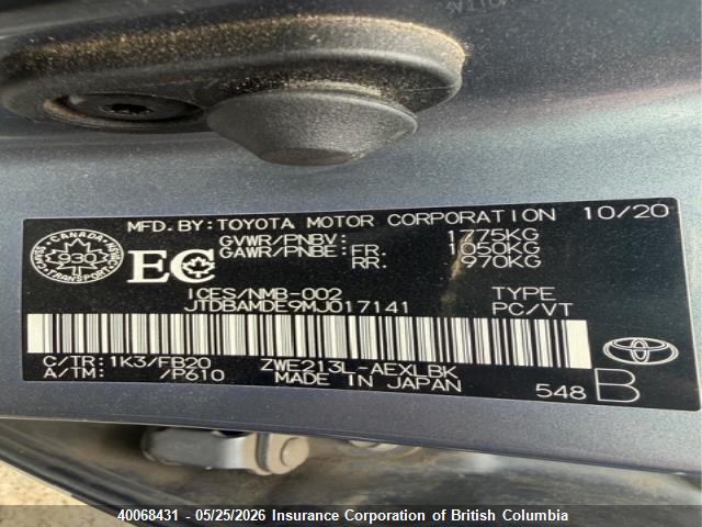 Продажа на аукционе авто 2021 Toyota Corolla, vin: JTDBAMDE9MJ017141, номер лота: 40068431