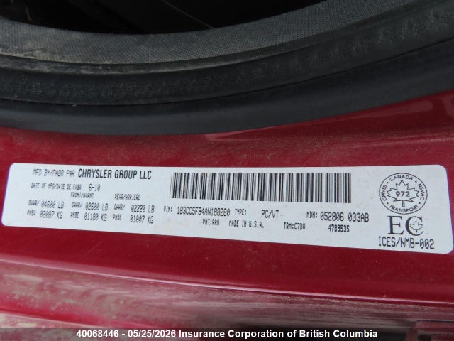 40068446 :رقم المزاد ، 1B3CC5FB4AN188280 vin ، 2010 Dodge Avenger R/t مزاد بيع