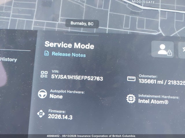 2014 Tesla Model S მანქანა იყიდება აუქციონზე, vin: 5YJSA1H15EFP52763, აუქციონის ნომერი: 40068452