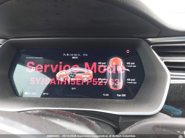 2014 Tesla Model S მანქანა იყიდება აუქციონზე, vin: 5YJSA1H15EFP52763, აუქციონის ნომერი: 40068452