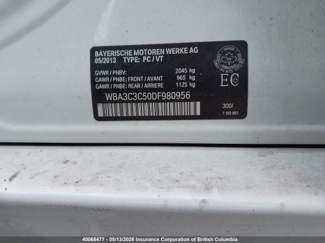 2013 Bmw 320i მანქანა იყიდება აუქციონზე, vin: WBA3C3C50DF980956, აუქციონის ნომერი: 40068477