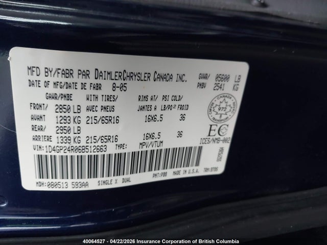 Продаж на аукціоні авто 2006 Dodge Grand Caravan Se, vin: 1D4GP24R06B512663, номер лоту: 40064527