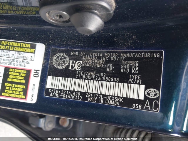 Aukcja sprzedaży 2018 Toyota Corolla L/le/xle/se/xse, vin: 2T1BURHE2JC988908, numer aukcji: 40068488