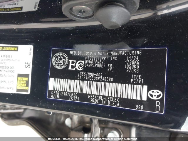 Aukcja sprzedaży 2025 Toyota Corolla Le, vin: 5YFB4MDE0SP248588, numer aukcji: 40064435
