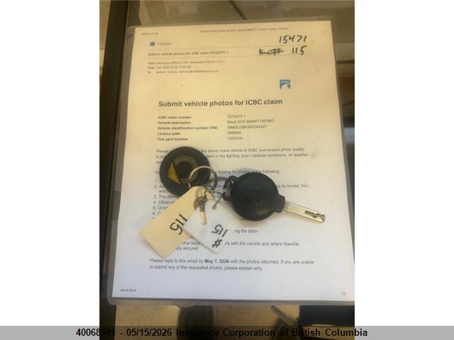 40068541 :رقم المزاد ، WMEEJ3BA3AK384227 vin ، 2010 Smart Fortwo Pure/passion مزاد بيع
