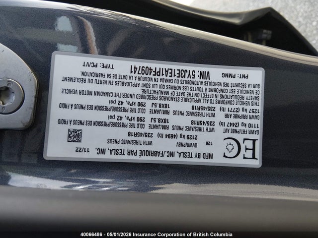 Продаж на аукціоні авто 2023 Tesla Model 3, vin: 5YJ3E1EA1PF409741, номер лоту: 40066486