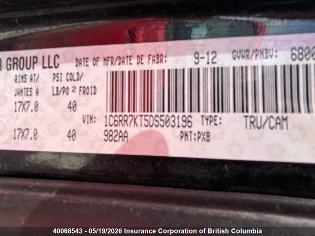 Продаж на аукціоні авто 2013 Ram 1500 St, vin: 1C6RR7KT5DS503196, номер лоту: 40068543