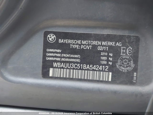 40068544 :رقم المزاد ، WBAUU3C51BA542412 vin ، 2011 Bmw 328i مزاد بيع
