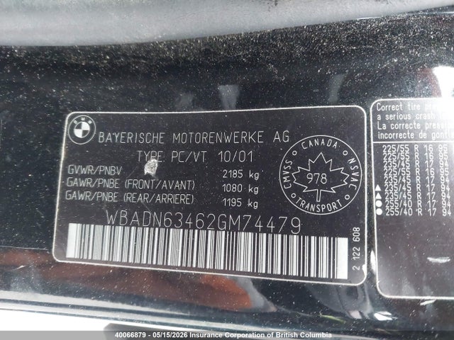 40066879 :رقم المزاد ، WBADN63462GM74479 vin ، 2002 Bmw 540 I Automatic مزاد بيع