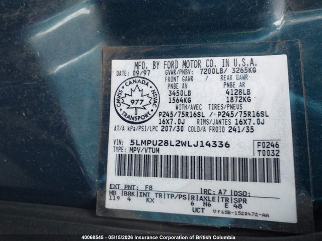 40068545 :رقم المزاد ، 5LMPU28L2WLJ14336 vin ، 1998 Lincoln Navigator مزاد بيع
