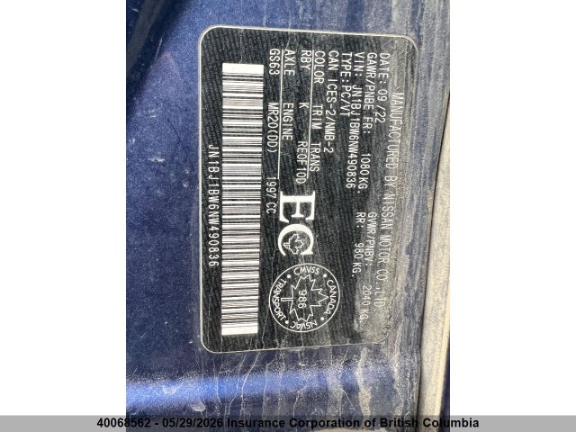 40068562 :رقم المزاد ، JN1BJ1BW6NW490836 vin ، 2022 Nissan Qashqai Sl/sv مزاد بيع