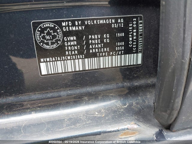Продаж на аукціоні авто 2012 Volkswagen Golf, vin: WVWDA7AJ9CW282882, номер лоту: 40068564