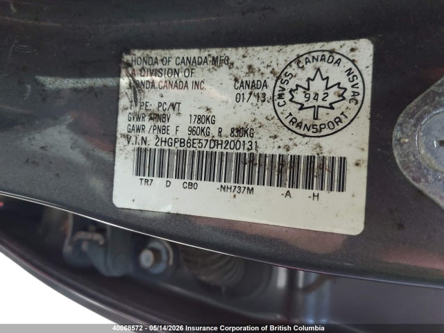 Продажа на аукционе авто 2013 Honda Civic, vin: 2HGFB6E57DH200131, номер лота: 40068572