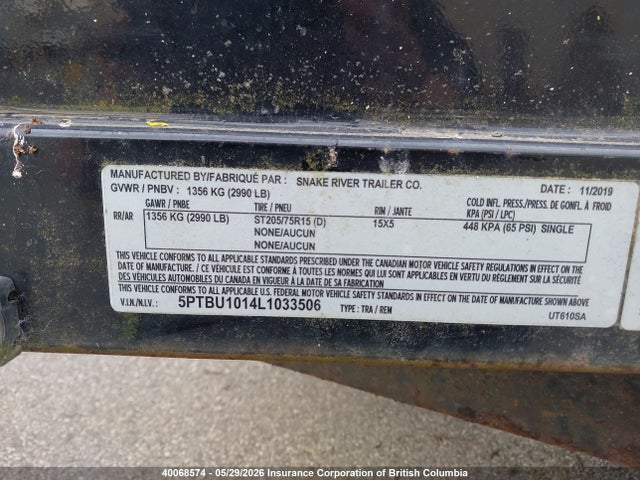 5PTBU1014L1033506 Snake River Trailers Utility Trailer