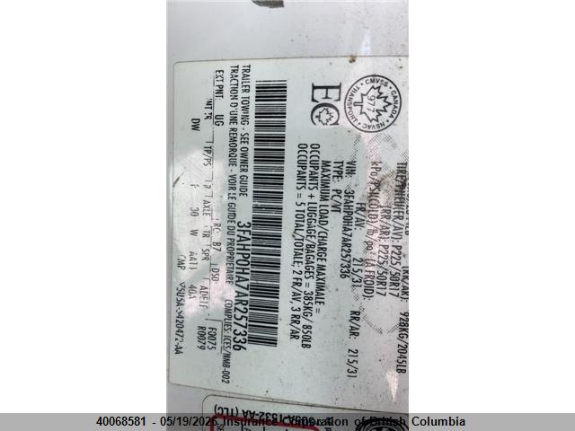 Продажа на аукционе авто 2010 Ford Fusion Se, vin: 3FAHP0HA7AR257336, номер лота: 40068581